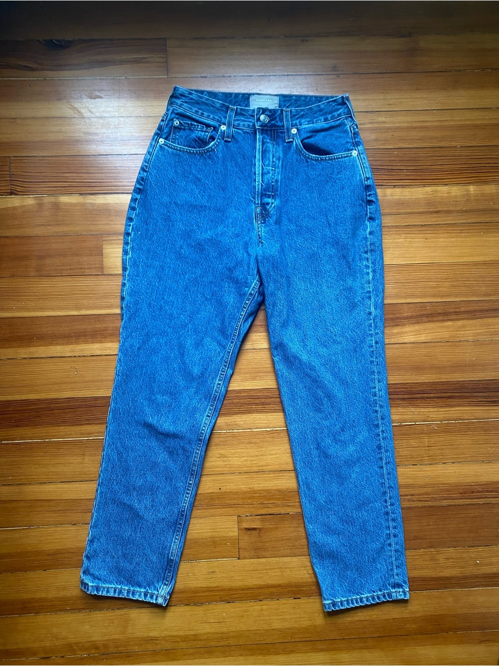 Everlane Curvy 90s cheeky straight blue jeans pants ankle organic cotton
